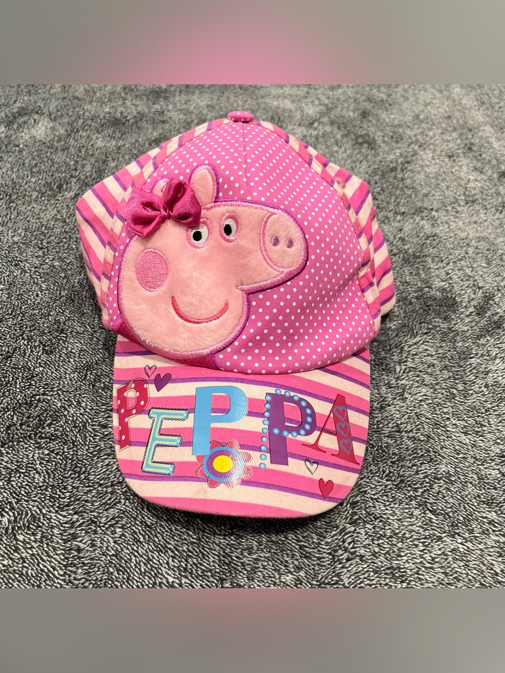 Peppa Pig Kids Pink Striped Polka Dot Baseball Cap with Bow (2016)